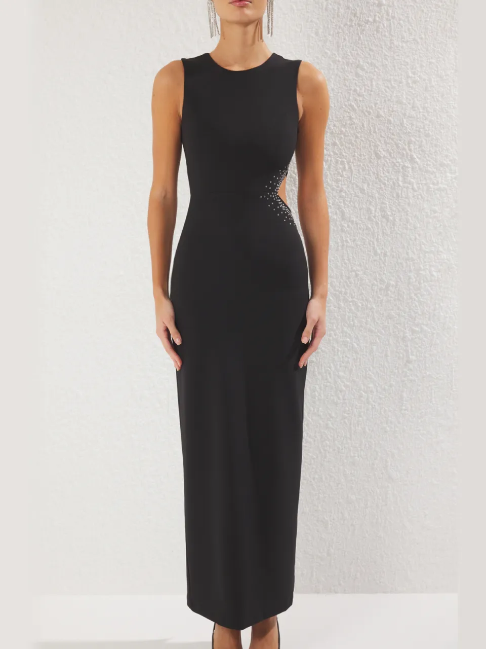 Trendyol TRENDYOLMİLLA Dames Zwart Effen Maxi Mouwloos Diploma-uitreiking / Gala A-lijn Avond & Gala Jurk