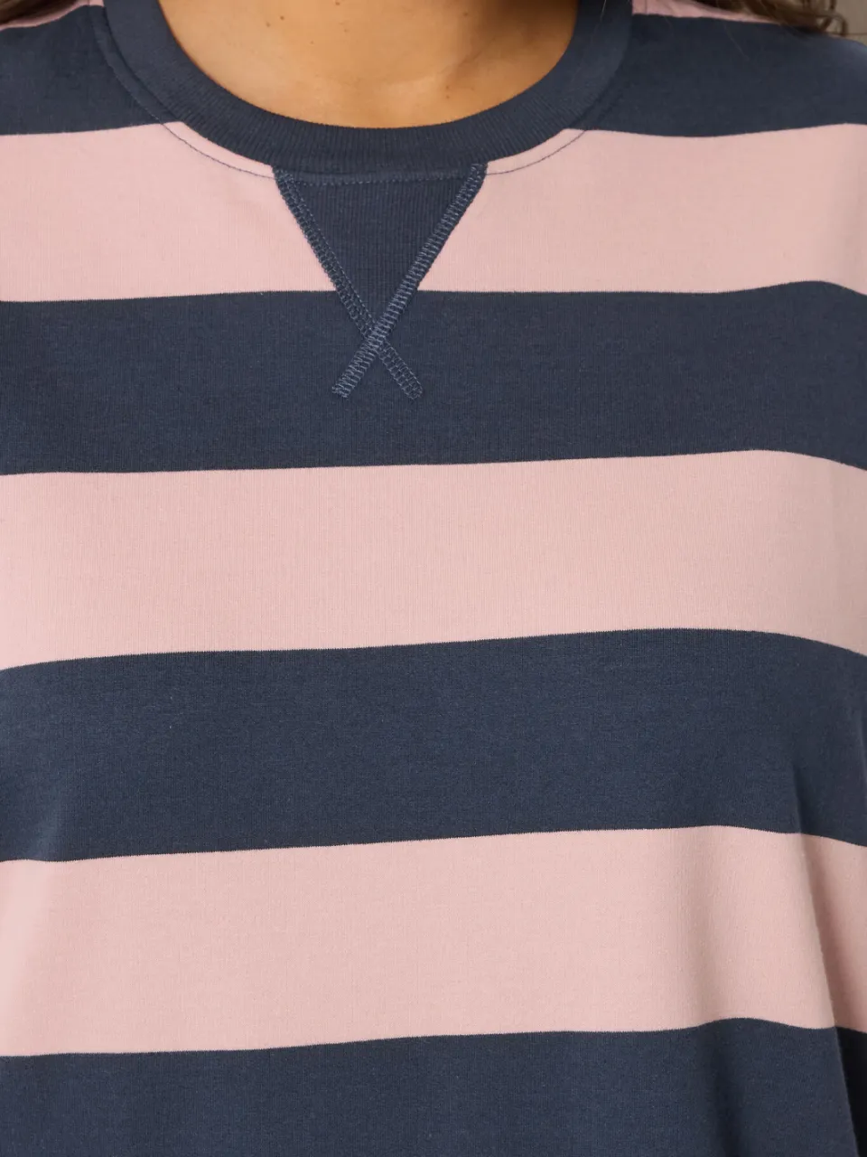 Yours Marineblauwe En Roze Gestreepte Tshirtjurk, foto 5