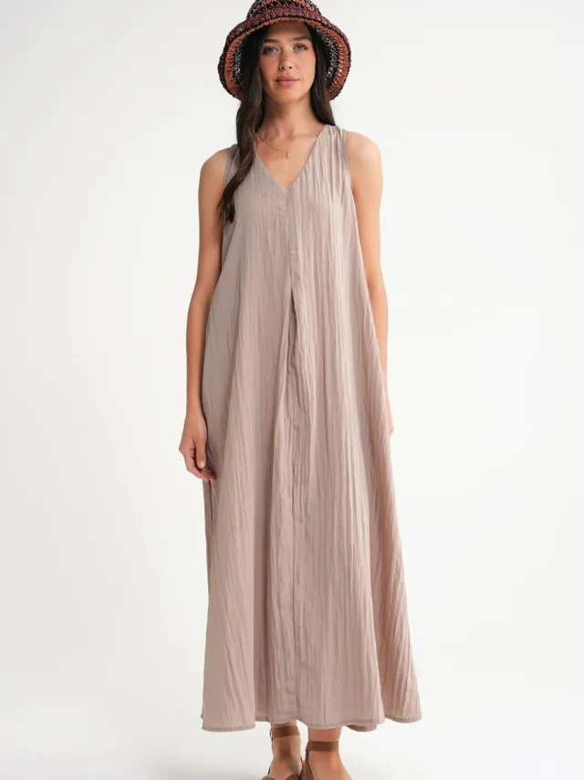 Mixray V-hals Maxi Jurk Bruin