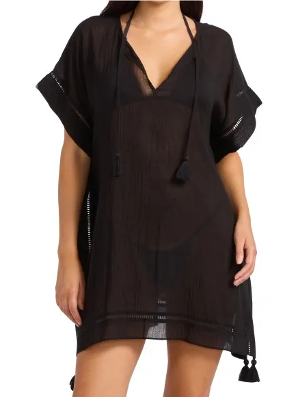 Seafolly Women's Crinkle Gauze Kaftan - Jurk maat One Size, zwart