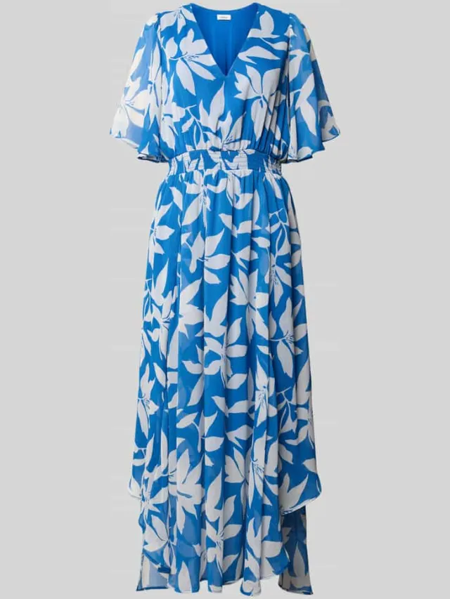 S.Oliver Getailleerde chiffonjurk met all-over motief koningsblauw