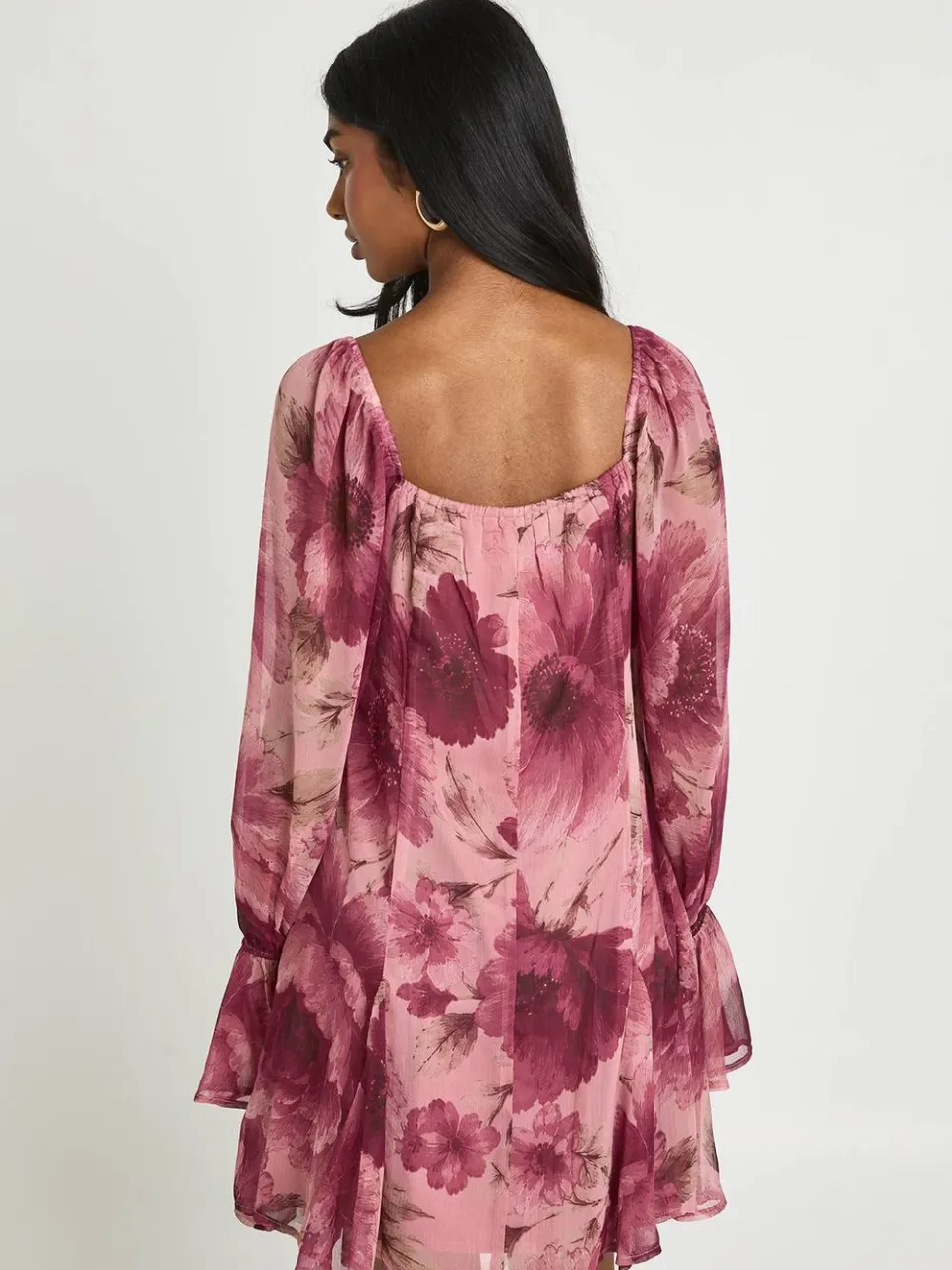 boohoo Dames Gestructureerde Chiffon Bloemen Godet Zoom Mini Jurk roos, foto 2