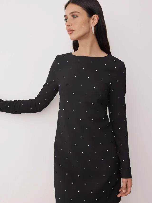 Trendyol TRENDYOLMİLLA Dames Zwart Effen Kort / Mini Lang Stijlvol/Avond Recht Jurken