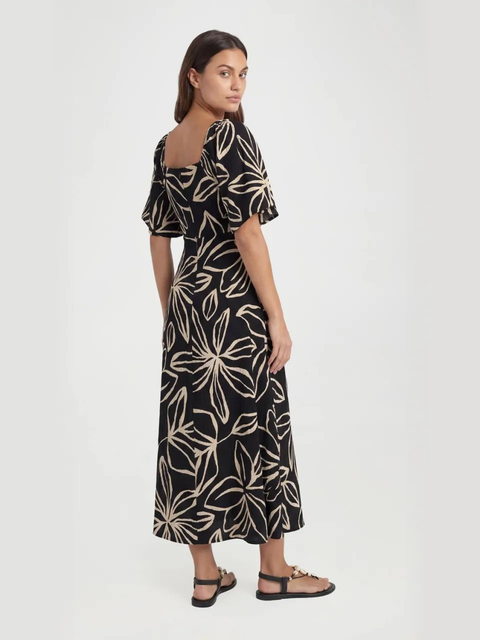 boohoo Dames Lange Jurk Met Bloemenprint, Structuur En Volumemouwen Midaxi-lengte zwart, foto 2