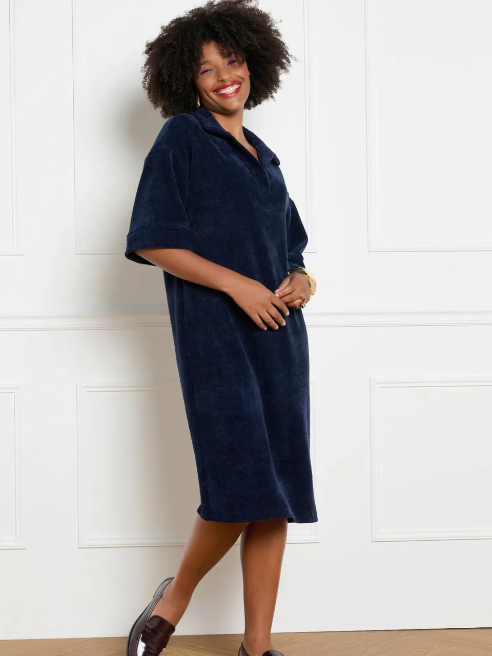 LOLALIZA fluwelen midi jurk - blauw, foto 3