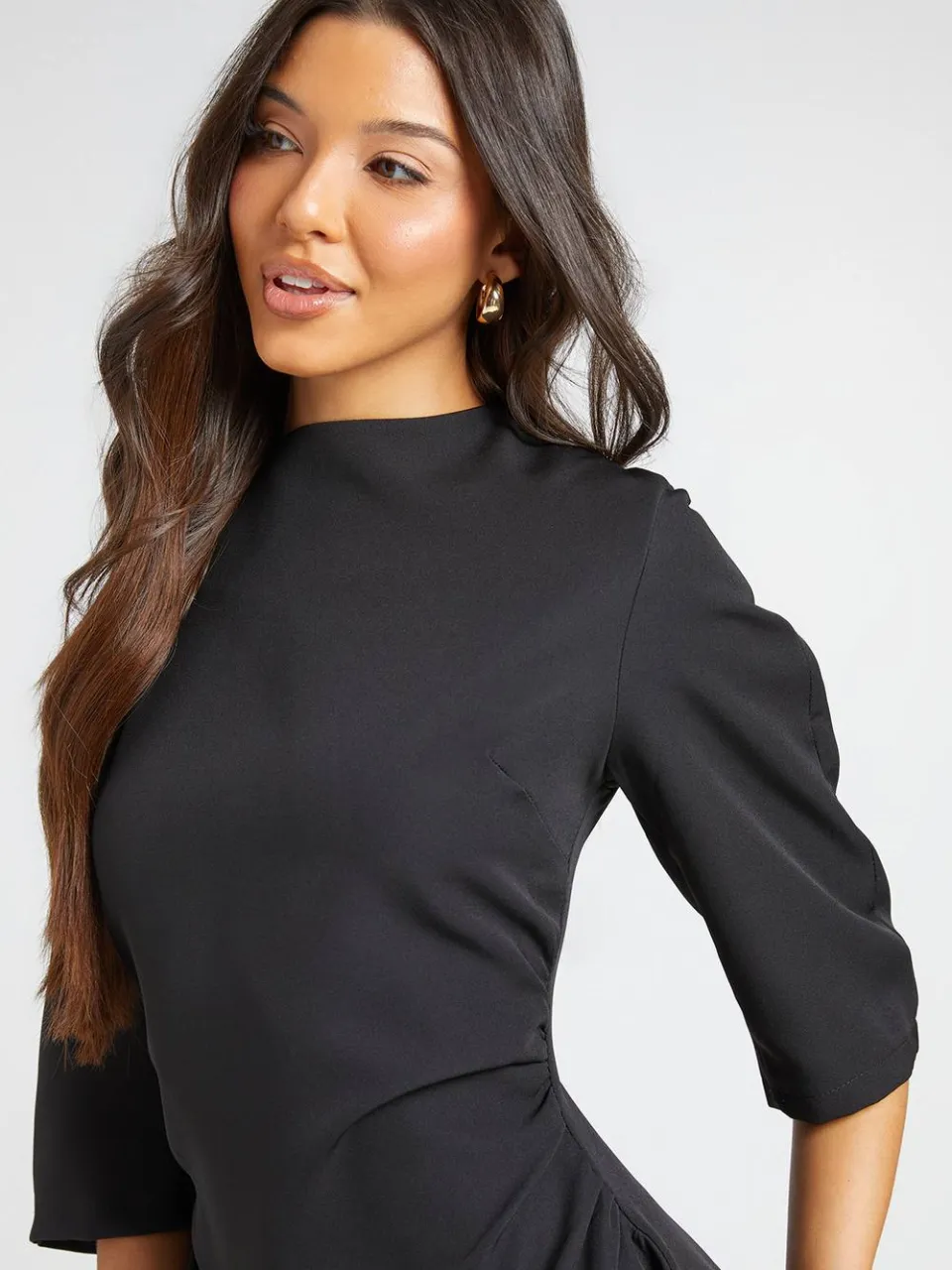 boohoo Dames Shift Jurk Met Gecinchte Taille En Driekwart Mouwen zwart, foto 4