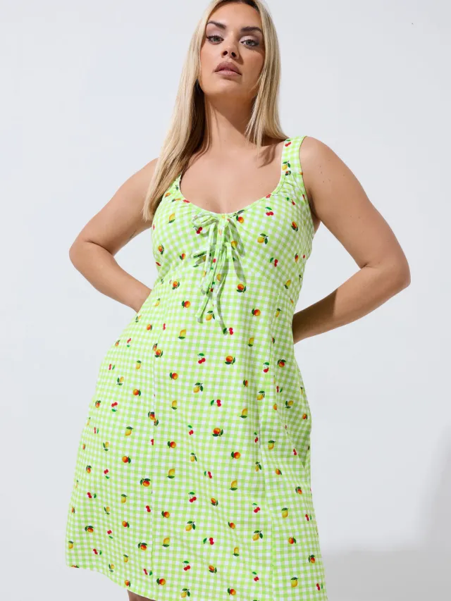 Limited Collection Groene Minijurk Met Geruit Fruitprint-56 Green