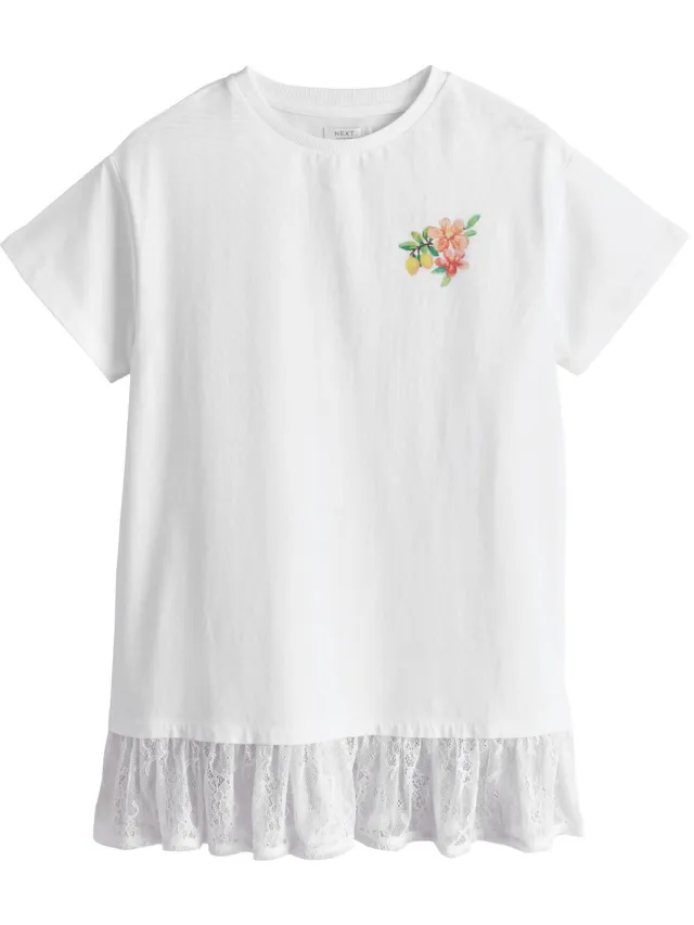 Next Meisjes - Kanten 2-in-1 T-shirtjurk - Wit