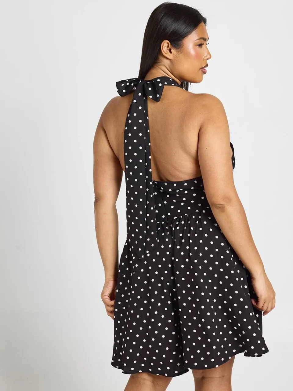 boohoo Dames Plus Skater Jurk Met Col Hals En Polkadot zwart, foto 2