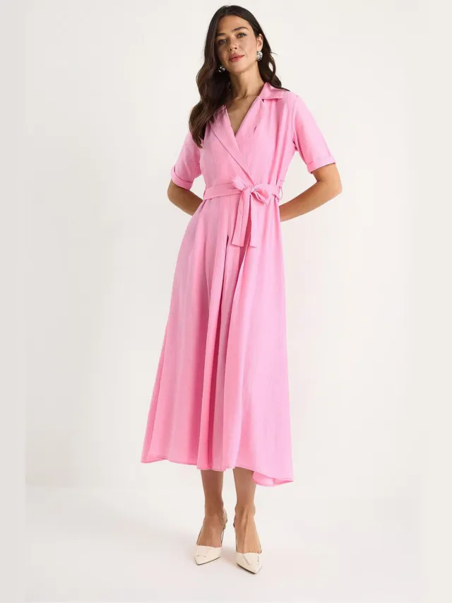 Bianco Lucci Midi-jurk met sjaalkraag en riem Roze