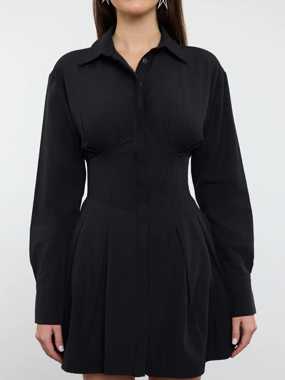 Trendyol TRENDYOLMİLLA Dames Zwart Effen Kort / Mini Lang Stijlvol/Avond Blousejurk Jurken, foto 2