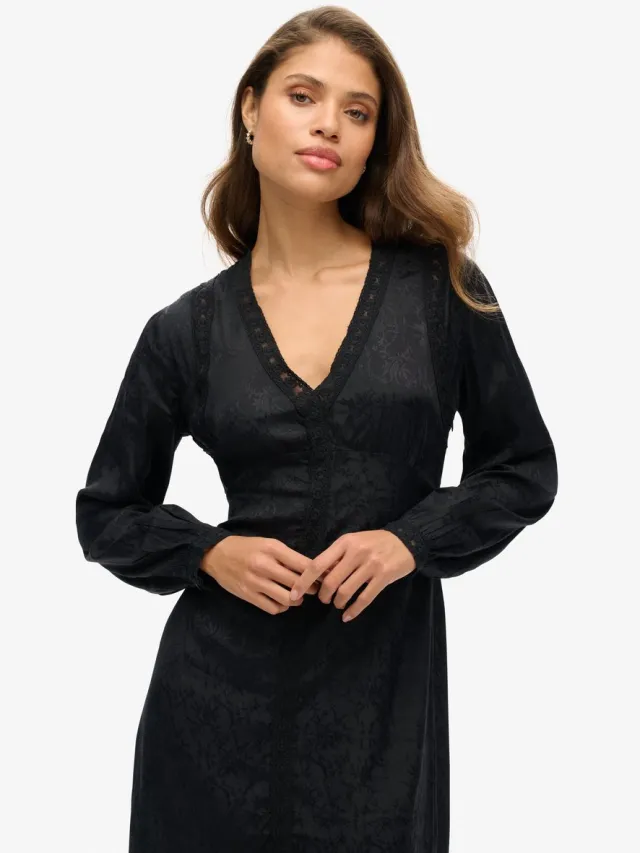 Superdry Halflange jurk met kanten rand - Dames - Jurken urban black