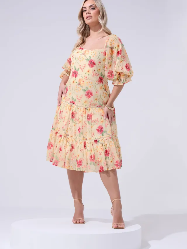 Yours London Nude Midijurk Met Bloemenprint-56