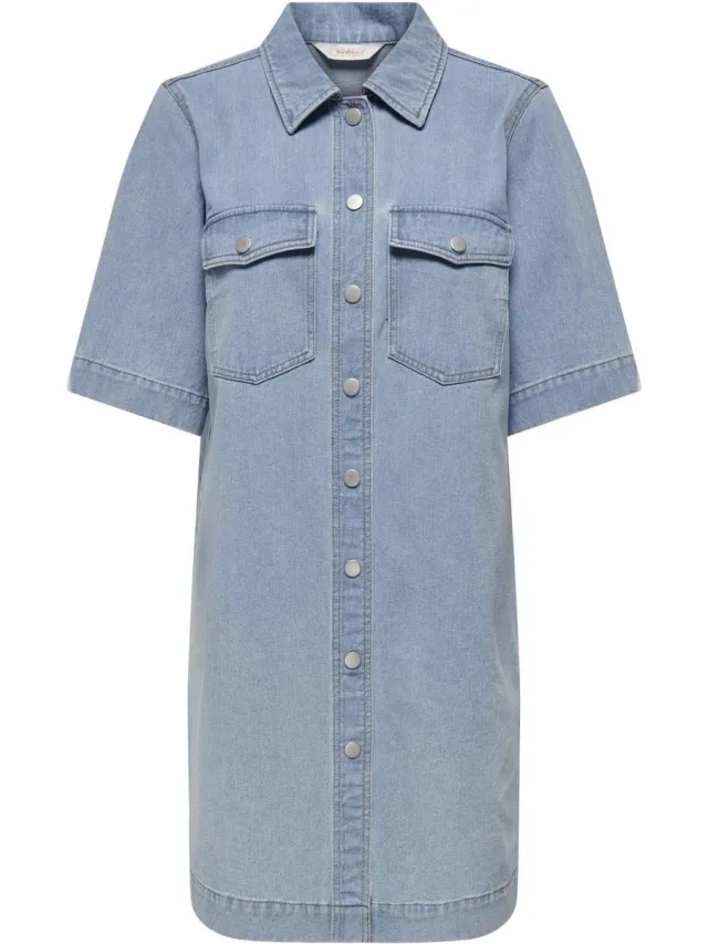 Only ONLBELLE S/S BUTTON DRESS DNM GUA NOOS Dames Jurk - Light Blue Denim