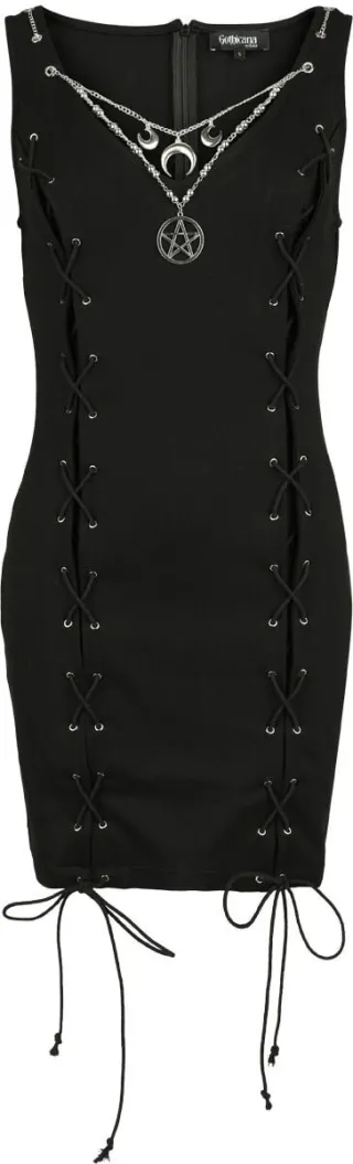 Gothicana kort zwart jersey jurkje met vetersluiting - Dames