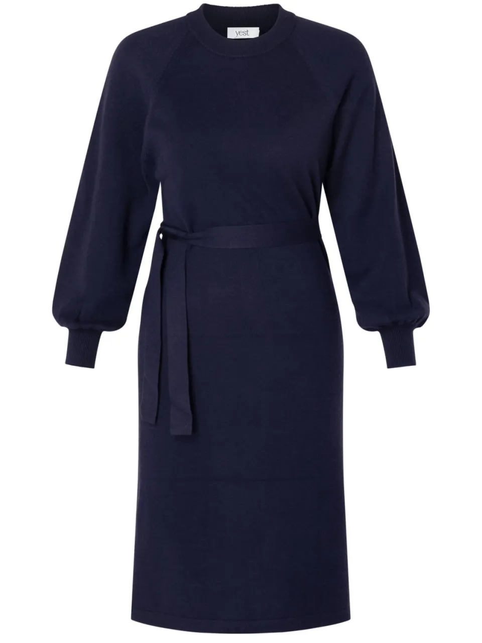 Yest Curve Plus Size gebreide midi jurk met ceintuur - donkerblauw, foto 2