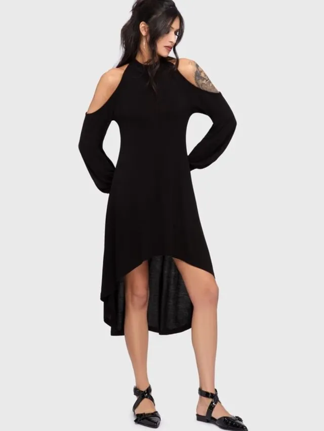 Killstar Kihilist Obsidienne Cold Shoulder Dress Dames Midi-jurk - zwart