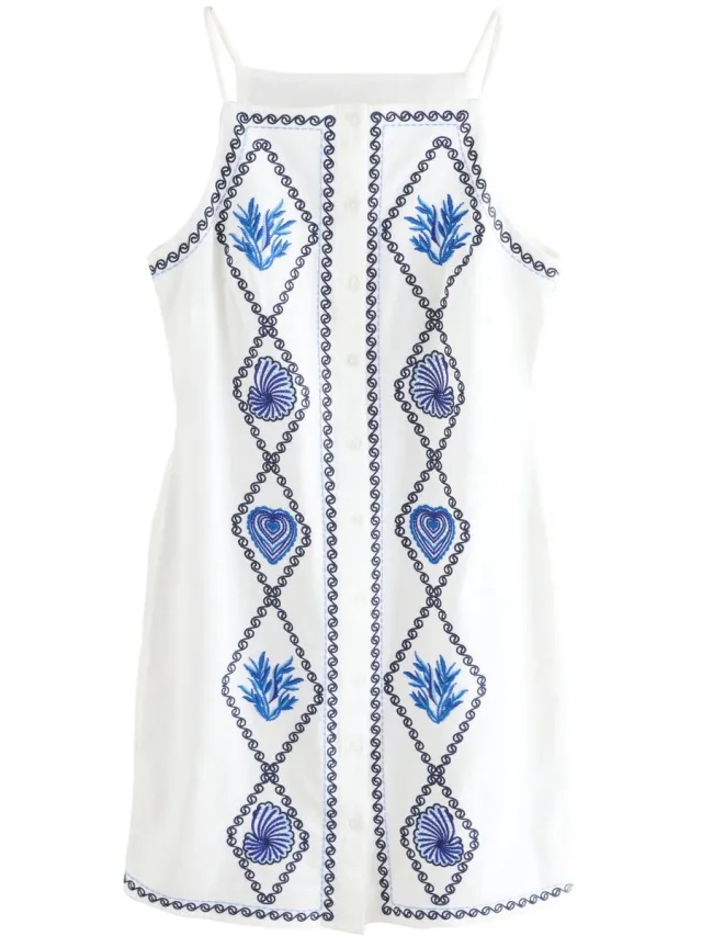 Next Dames - Geborduurde mini-shiftjurk met linnen - Wit White/Blue