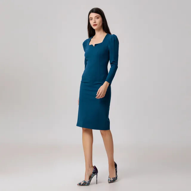 Smart & Joy Getailleerde jurk met pofmouwen Blauw