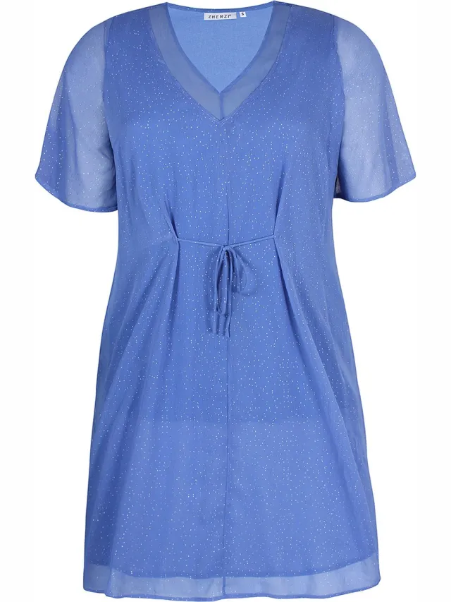 Zhenzi jurk MEGANE voile glans LAKE BLUE