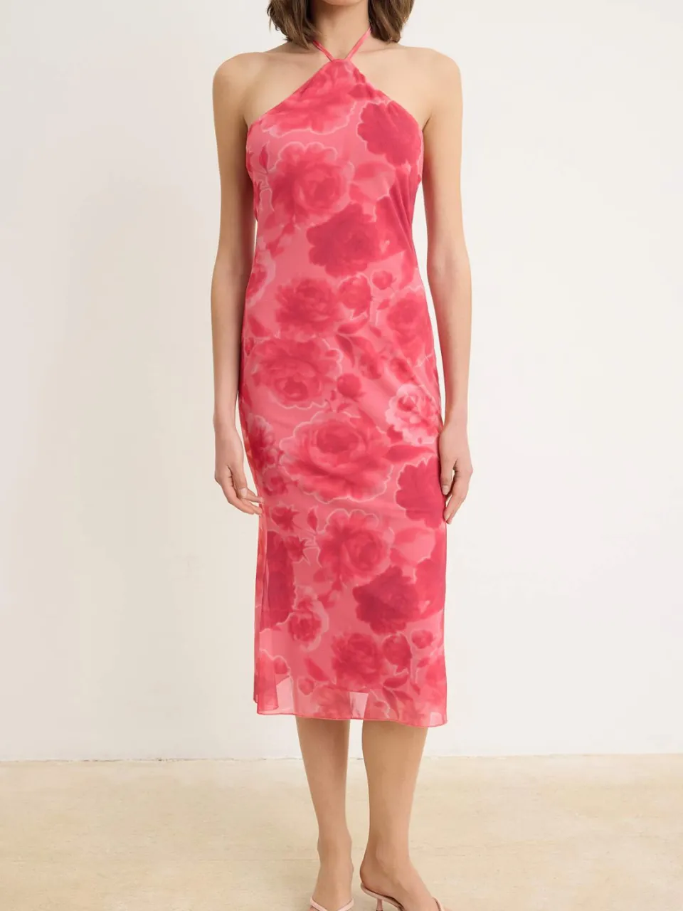 Trendyol TRENDYOLMİLLA Dames Roze Bloemen Midi Mouwloos Zeemeermin Jurken, foto 2