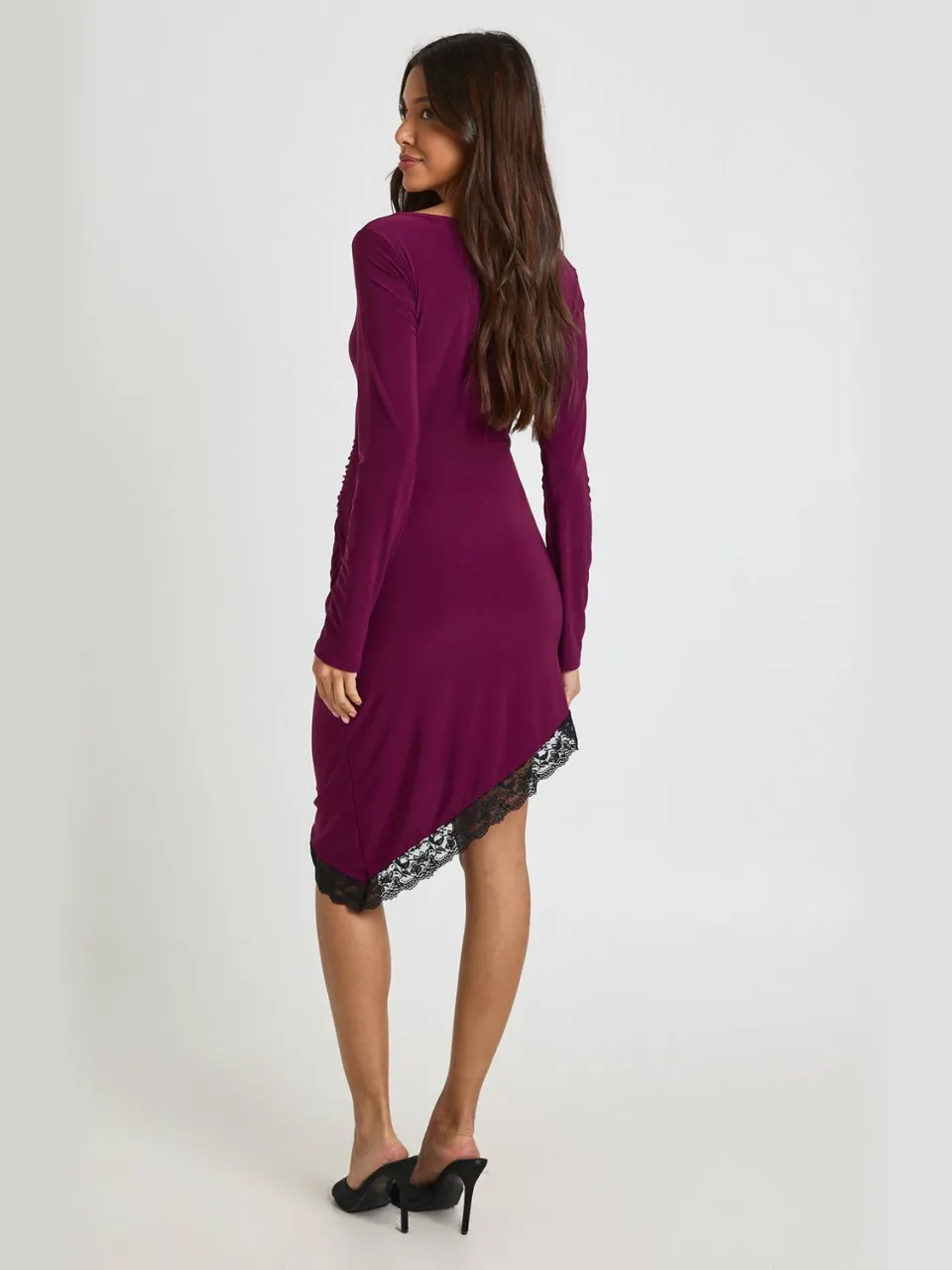 boohoo Dames Nauwsluitende Midi-jurk Met Boothals En Kanten Zoom pruim, foto 3