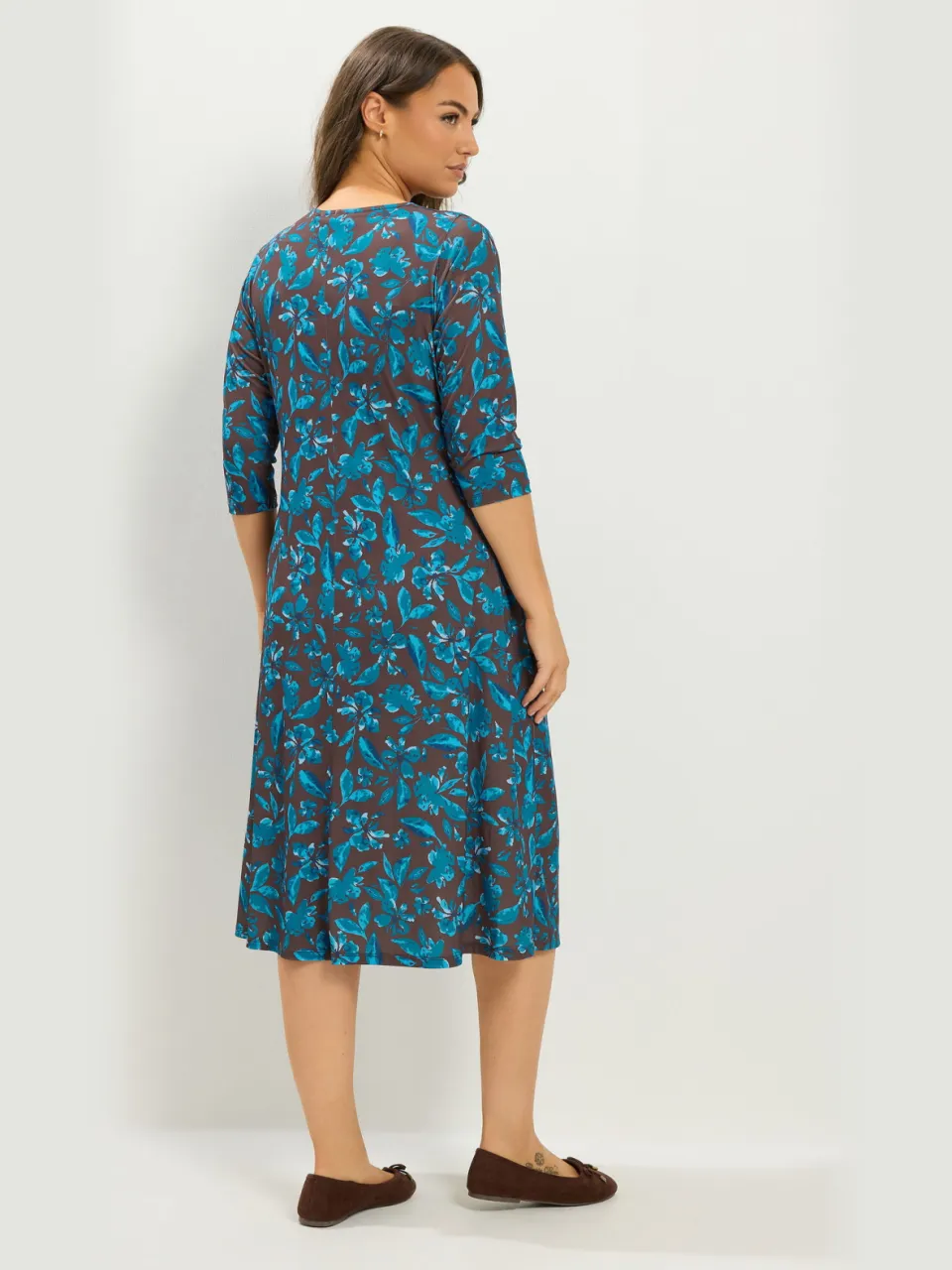 Yours Bruine Bloemenprint Jurk Met Twist Aan De Voorkant, foto 3
