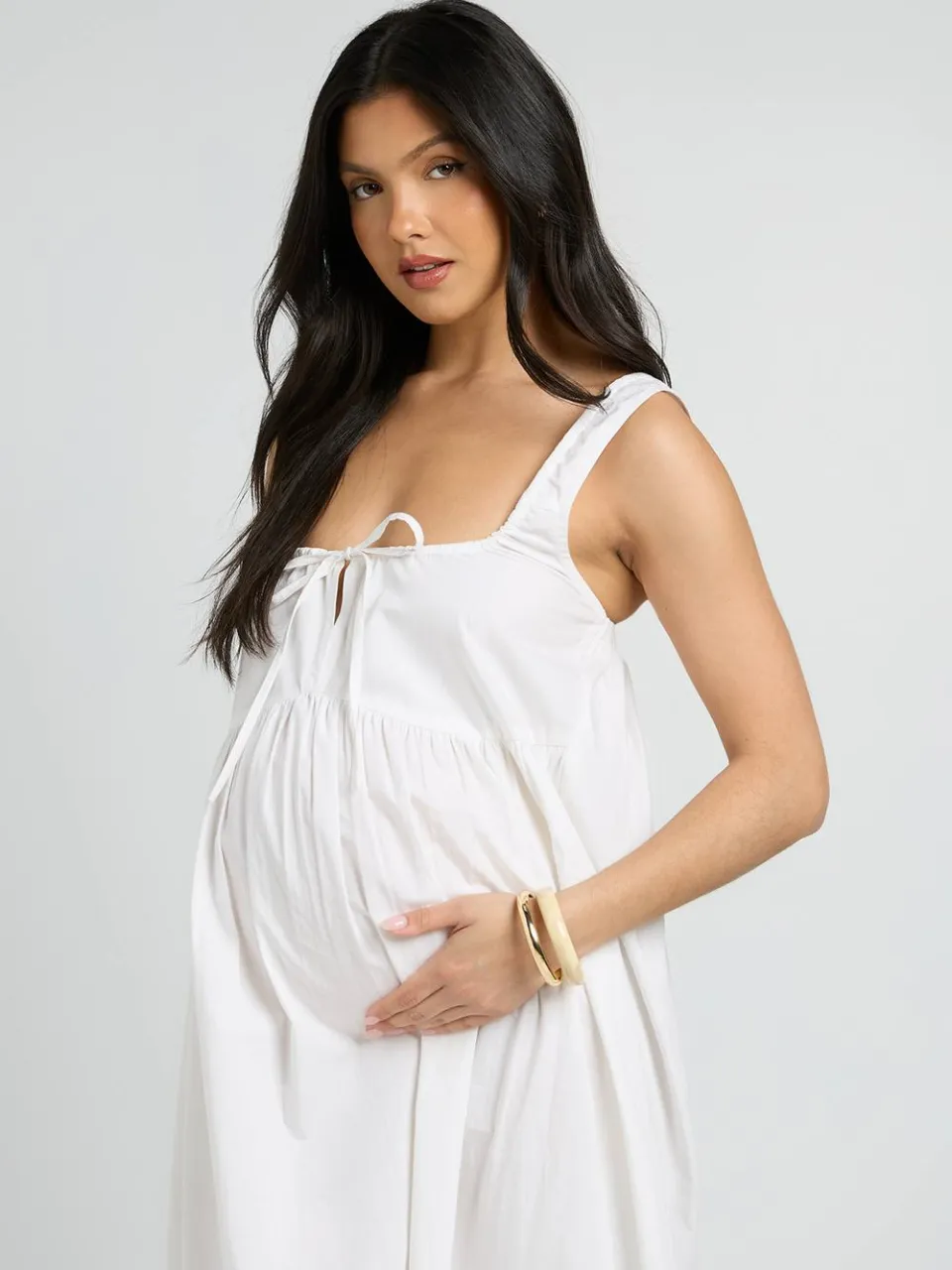 boohoo Dames Zwangerschaps Maxi Jurk Met Strikdetail Vooraan wit, foto 3