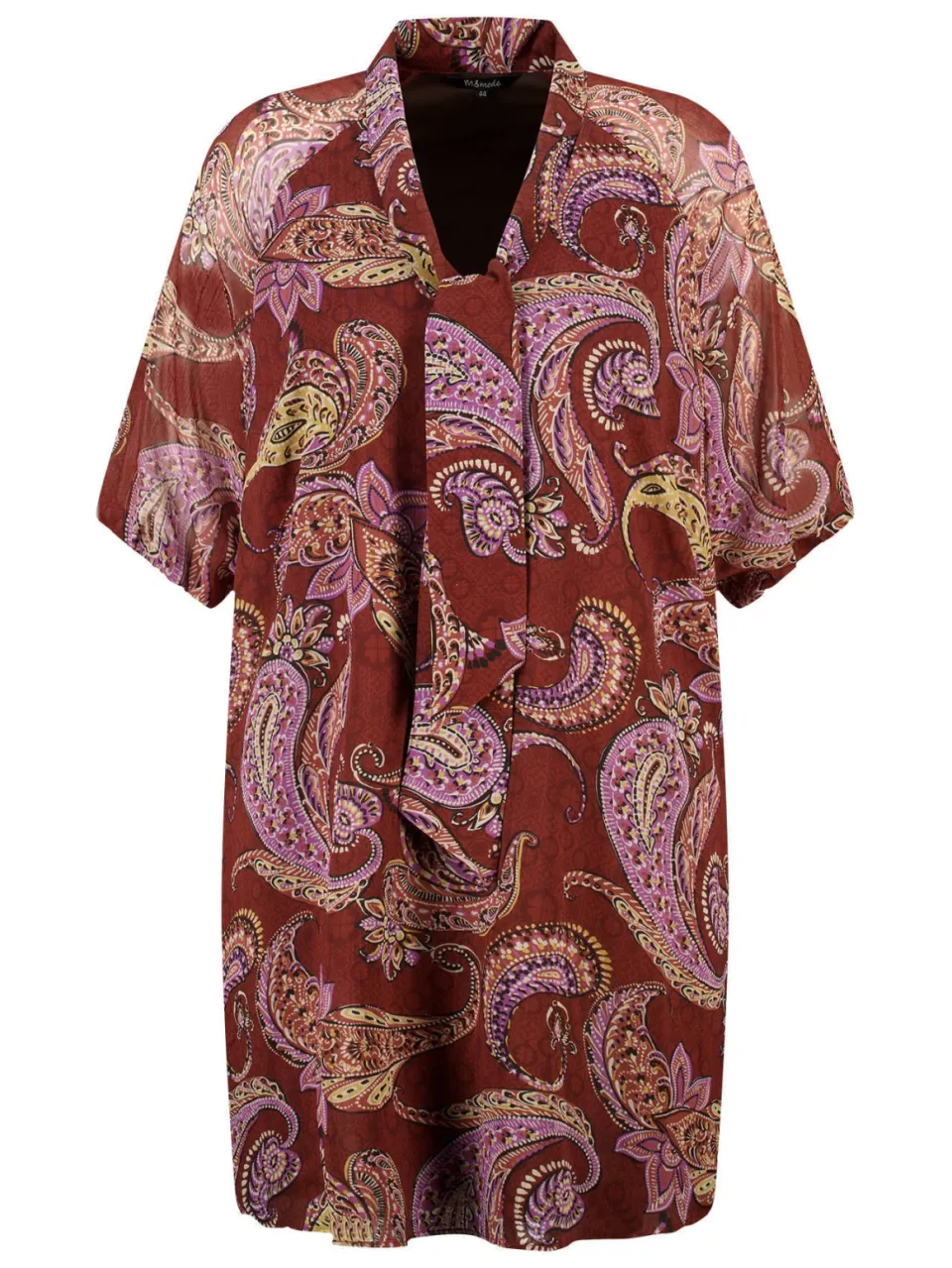 MS Mode Plus Size korte bohemian jurk met ceintuur en paisley - donkerrood/roze, foto 2