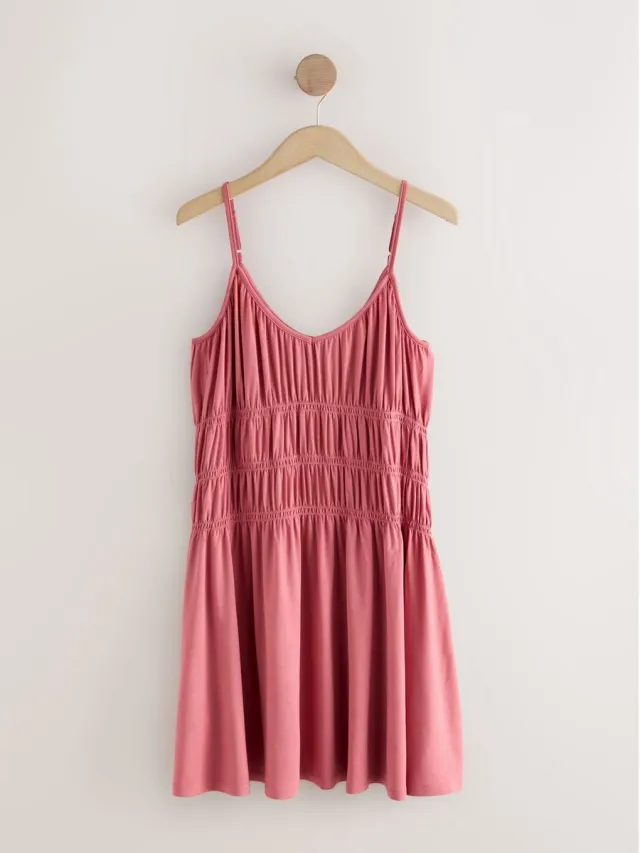 Next Dames - Jersey mini-jurk met smokwerk - Roze Rose Pink