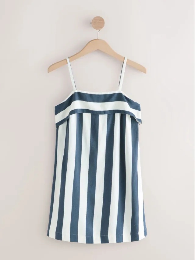 Next Dames - Petite minizomerjurk met omslagen en smalle bandjes - Petite - Blauw Navy Blue/White Stripe