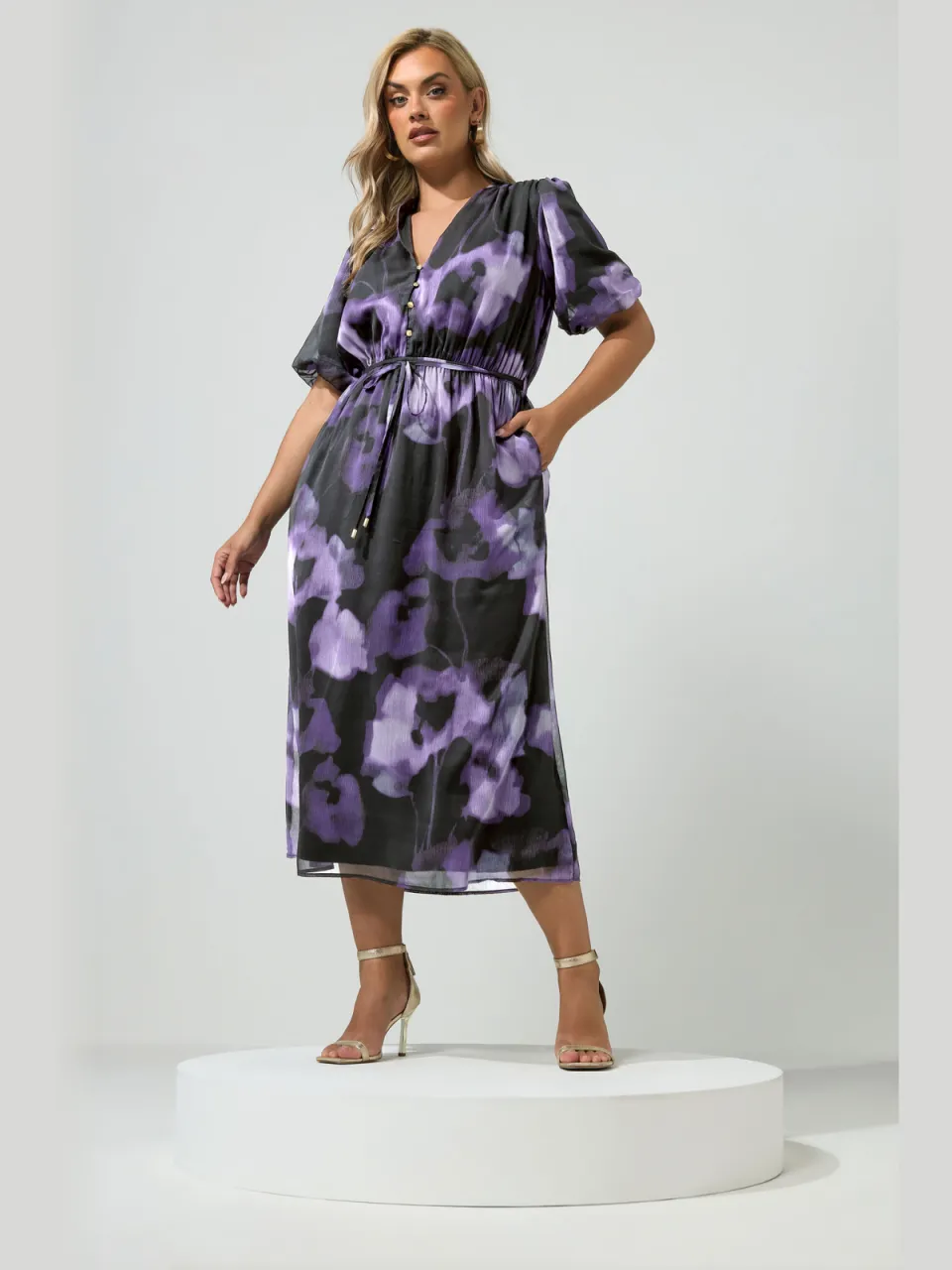 Yours London Curve Paarse Blousejurk Met Wazige Bloemenprint, foto 2