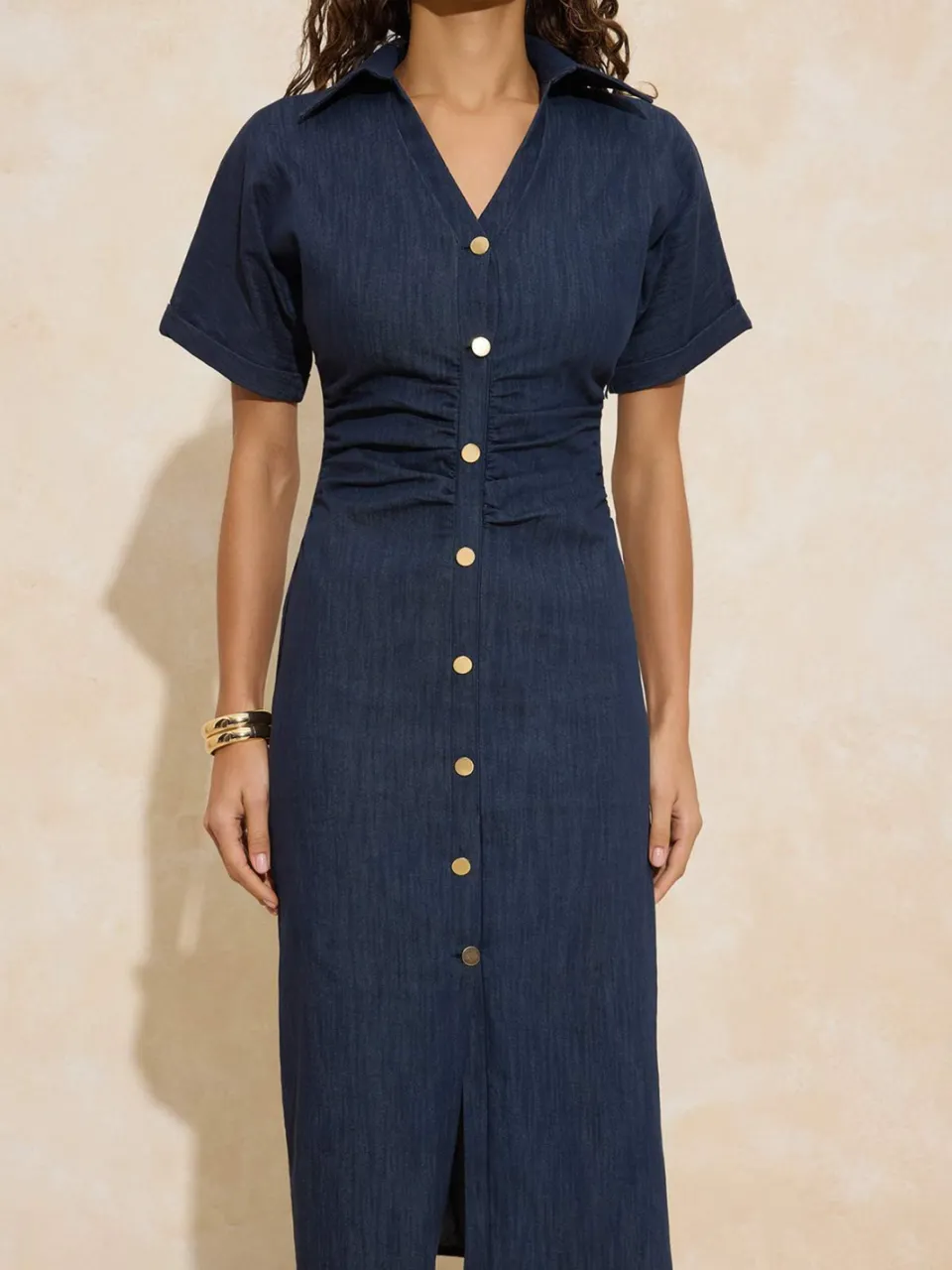 Trendyol TRENDYOLMİLLA Dames Donkerblauw Effen Midi Kort Avond / Dagelijks Blousejurk Jurken marineblauw/blauw, foto 2