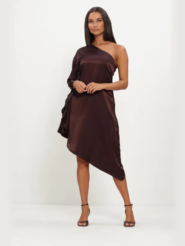 My Essential Wardrobe Dames Jurken Mwestelle Asymmetric Dress - Bruin