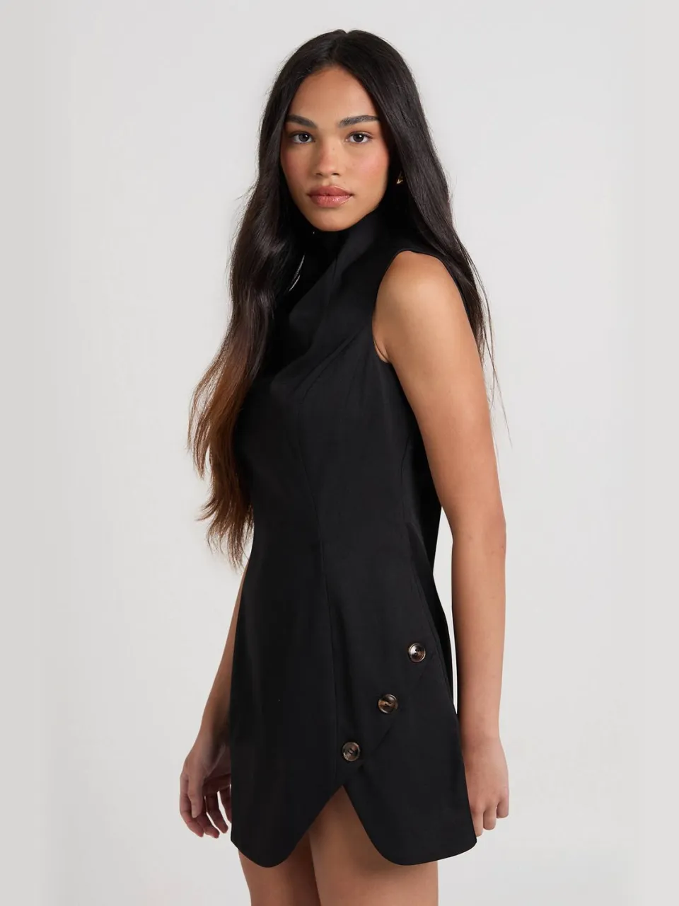 boohoo Dames Getailleerde Mini Jurk met Split en Trim Details zwart, foto 3