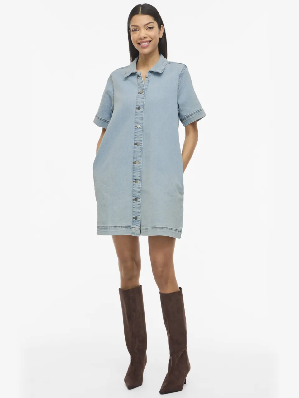 Vila denim blousejurk light blue denim