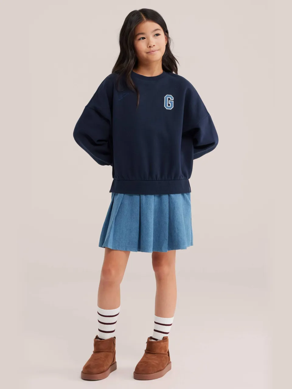 WE Fashion midi sweatjurk donkerblauw/lichtblauw
