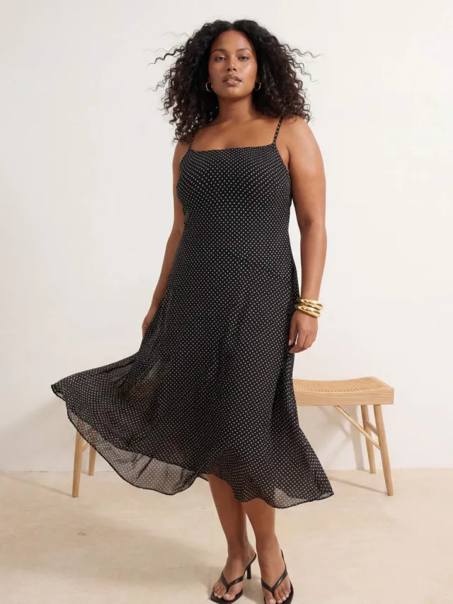 Trendyol Curve Dames Zwart Geruit Maxi Mouwloos Casual A-lijn Grote maten Jurk