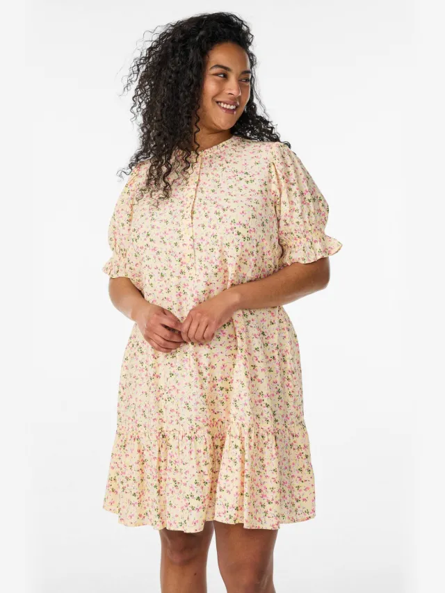 Zizzi viscose blousejurk Plus Size - lichtgeel