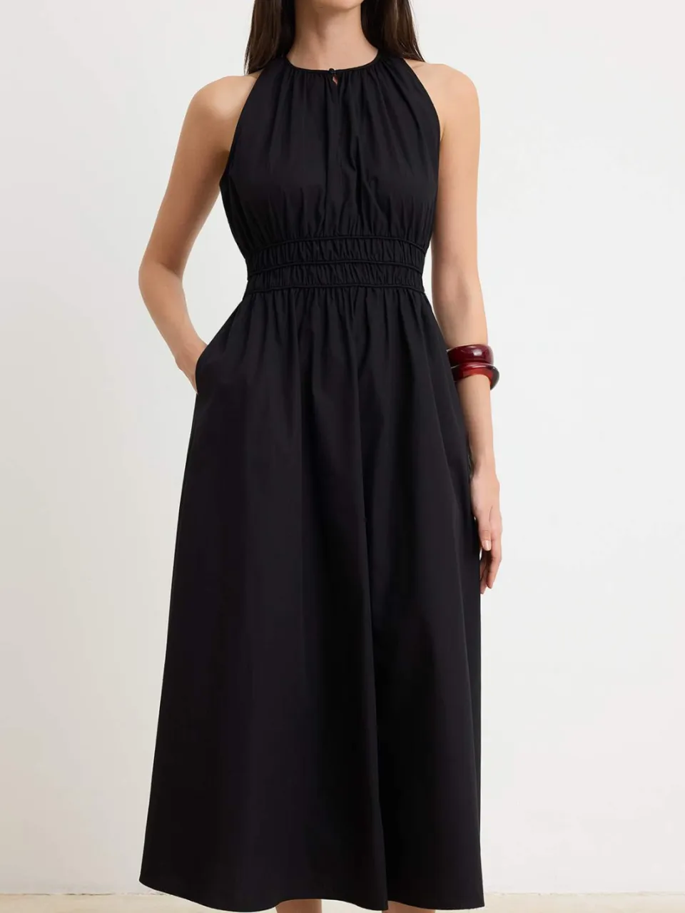 Trendyol TRENDYOLMİLLA Dames Zwart Effen Midi Mouwloos Skater Jurken, foto 2