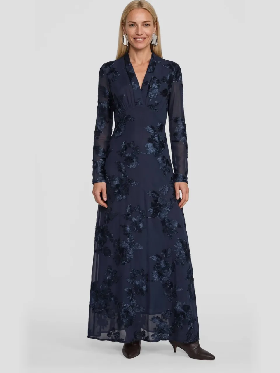Ruby maxi mesh jacquard jurk donkerblauw
