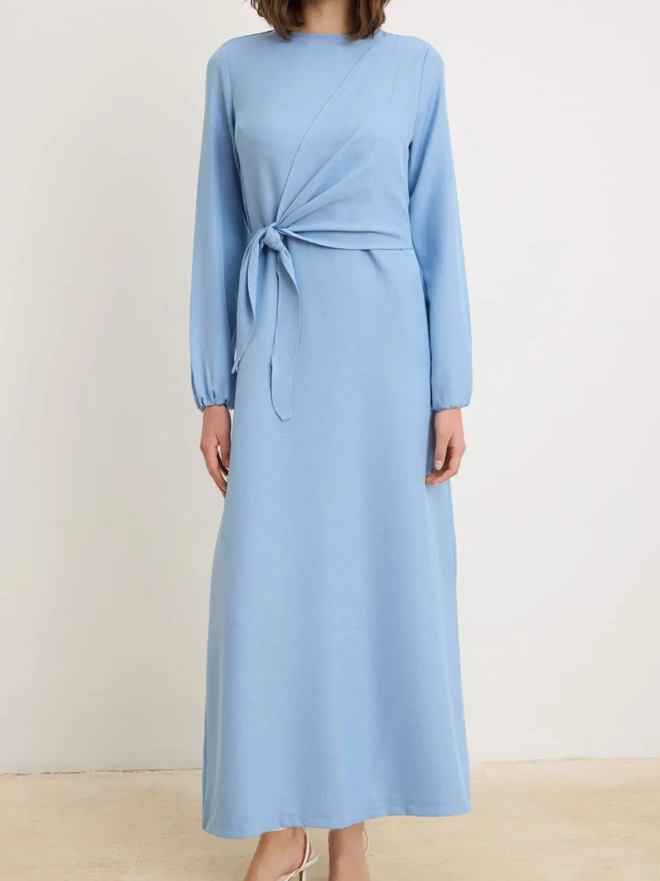 Trendyol Modest Dames Blauw Effen Maxi Lang Casual Double-breasted Modest Jurken, foto 2