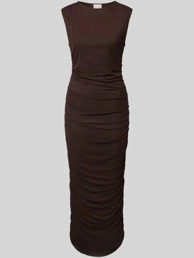 Neo Noir Maxi-jurk met ronde hals Model 'Corilina Solid' Donkerbruin