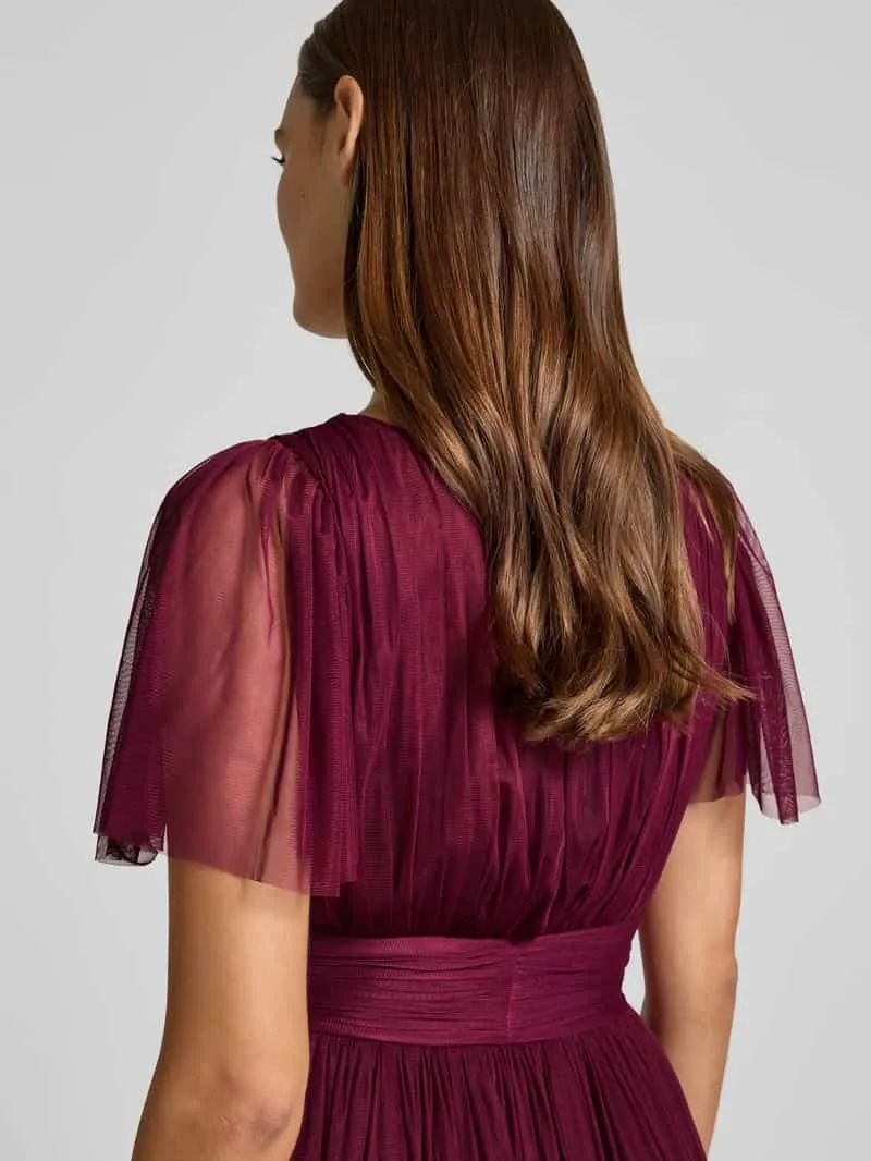 Lace & Beads Avondjurk met diepe V-hals donkerrood, foto 4