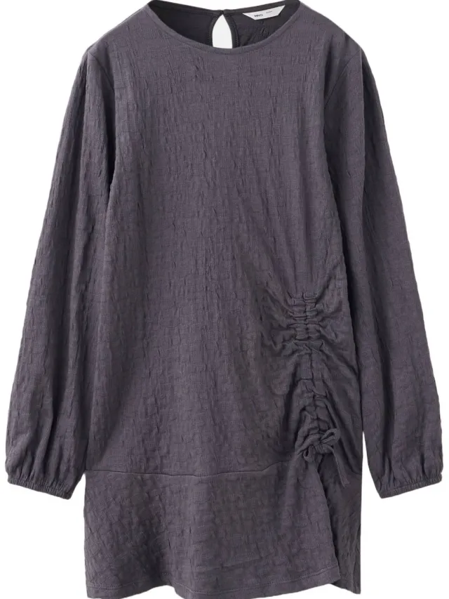 Mango Kids korte jurk met plooien antraciet