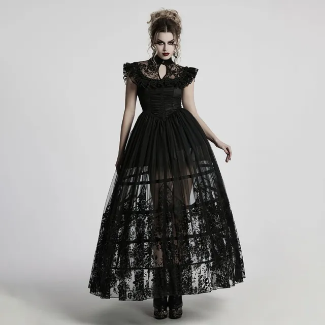 Punk Rave Gothic Little Flying Sleeve Dress Dames Maxi-jurk - zwart