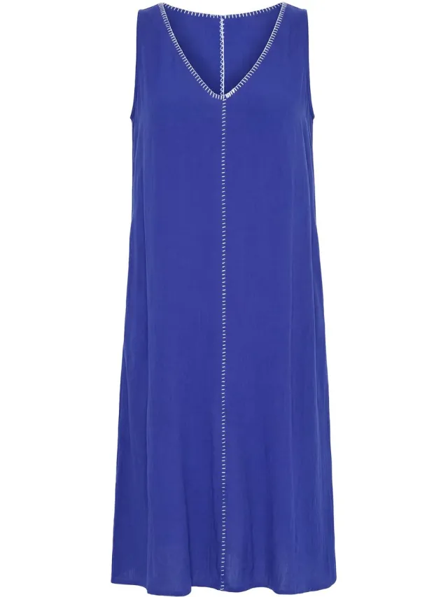 Studio Untold Dames - Maxi-jurk A-lijn afwerkingen mouwloos - Kobaltblauw - Maat 46+