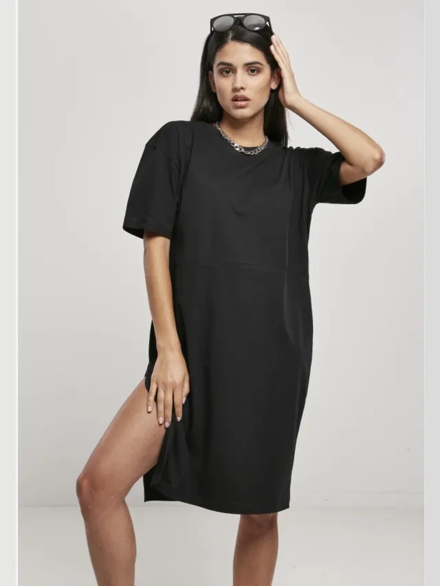 Urban Classics Korte jurk -M- Organic Oversized Slit Zwart