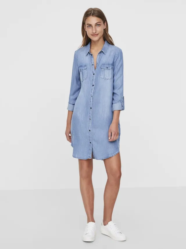 Vero Moda VMSIGGA LS SHORT DRESS LT BL GA NOOS - Dames - Mini jurken Light Blue Denim