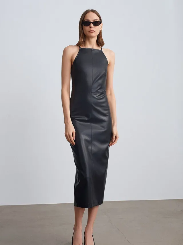 Dilvin Halterneck Midi-jurk Zwart